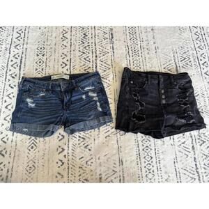 Pair of Distressed Denim Shorts - Blue and Black